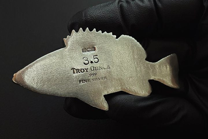 Bay City Bullion 3.5 oz Sand Cast Walleye 999 Silver Art Bar