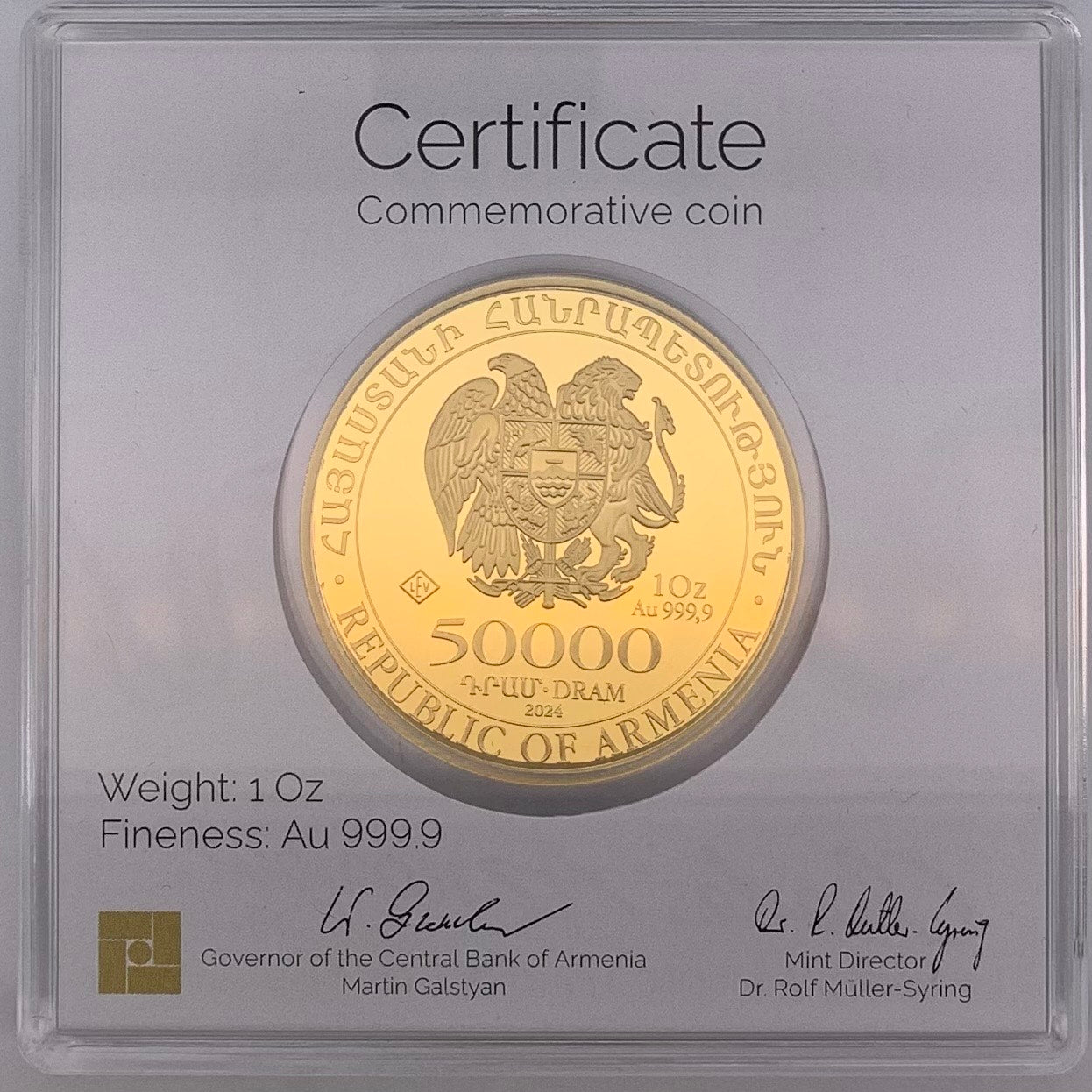 1 oz 999 Gold Charles Aznavour Coin in Assay Made By Geiger Edelmetalle