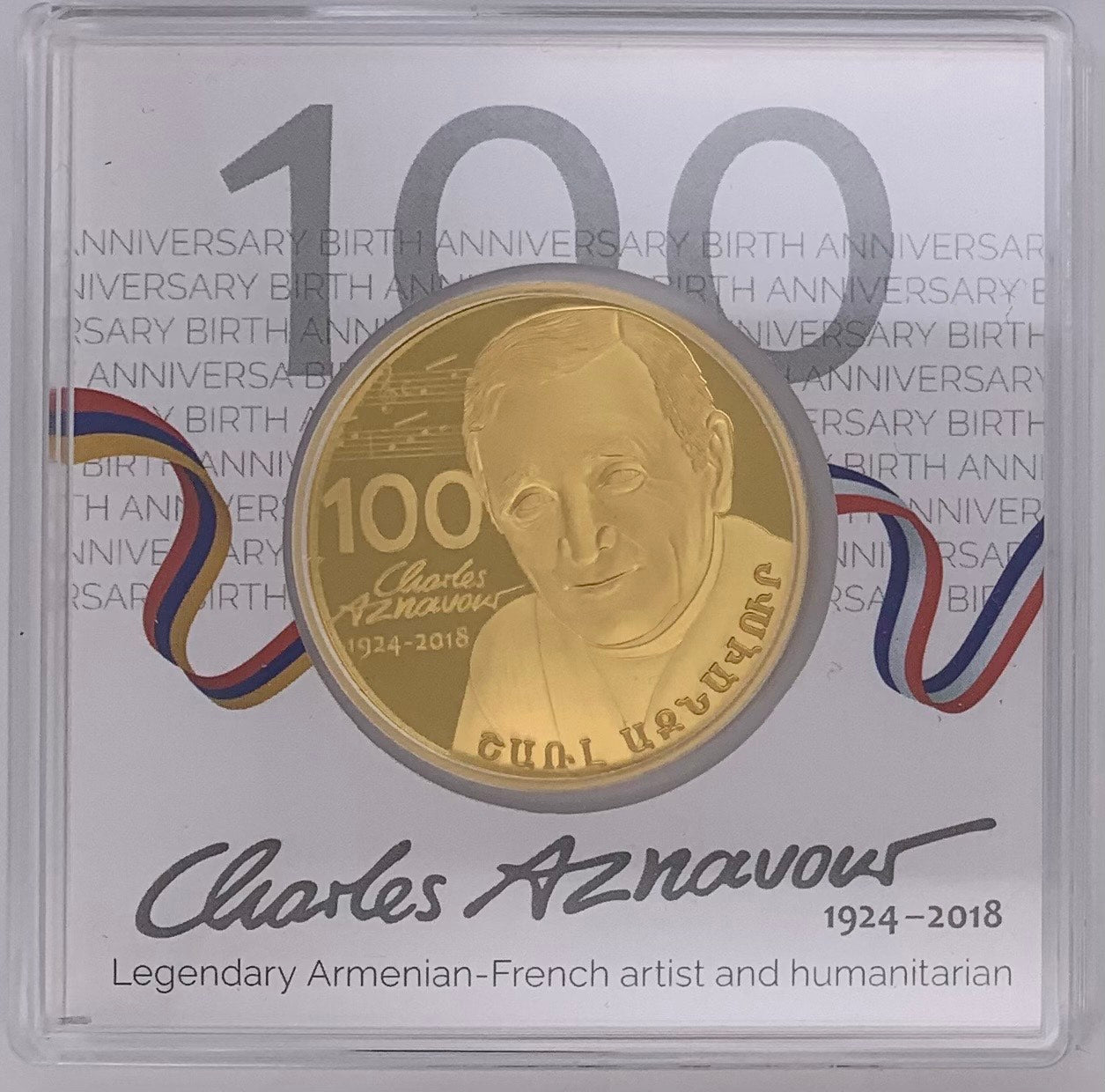 1 oz 999 Gold Charles Aznavour Coin in Assay Made By Geiger Edelmetalle