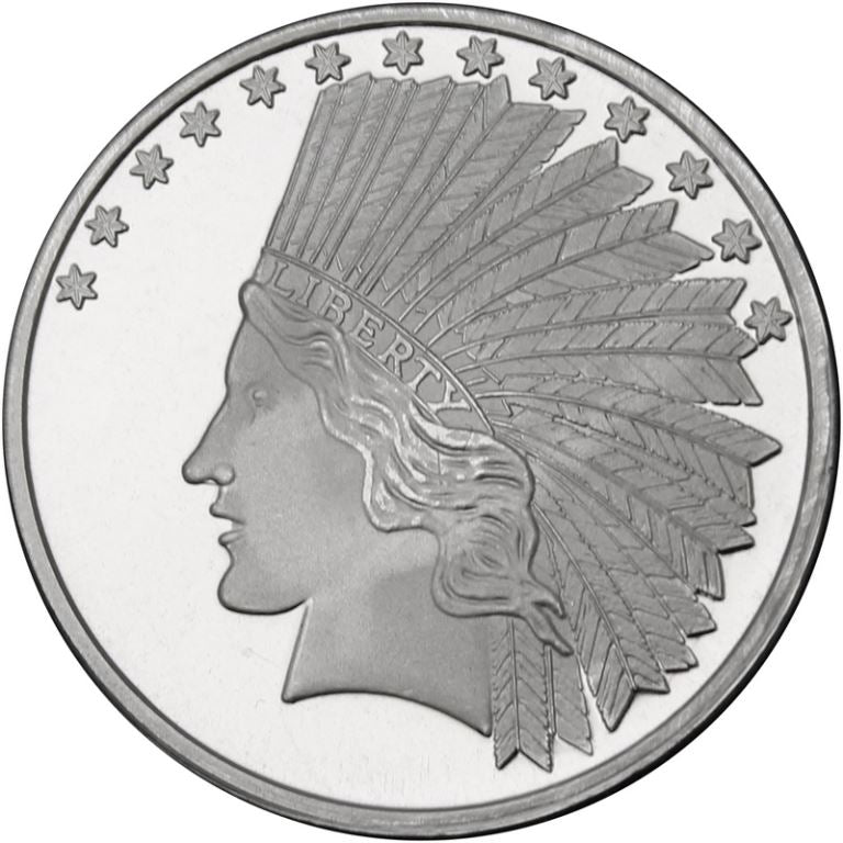 1 OZ SILVER ROUND $10 INDIAN SILVERTOWNE