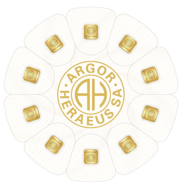 10 x 1 GRAM 999 GOLD BAR ARGOR-HERAEUS GOLDSEED