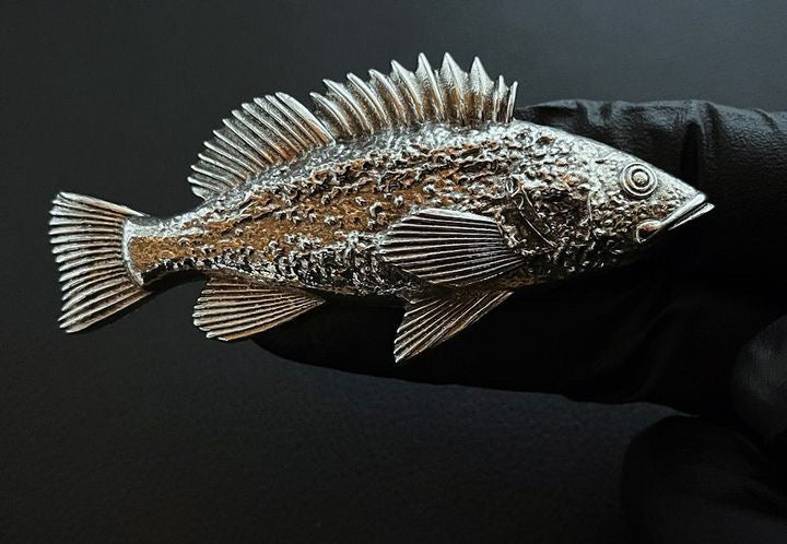 Bay City Bullion 3.5 oz Sand Cast Walleye 999 Silver Art Bar