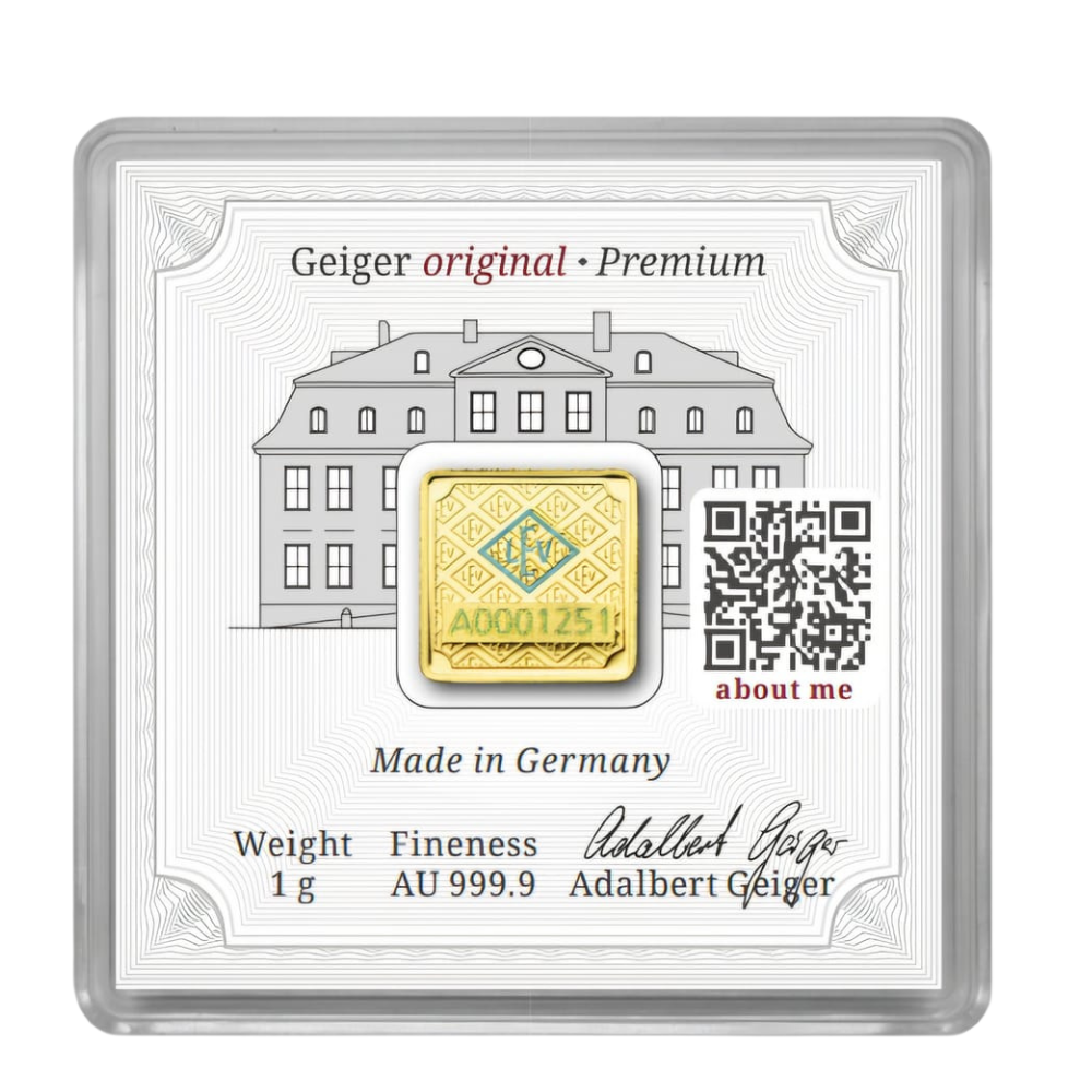 Limited Mintage Geiger Edelmetalle Christmas themed 1 Gram 9999 Gold bar in Assay