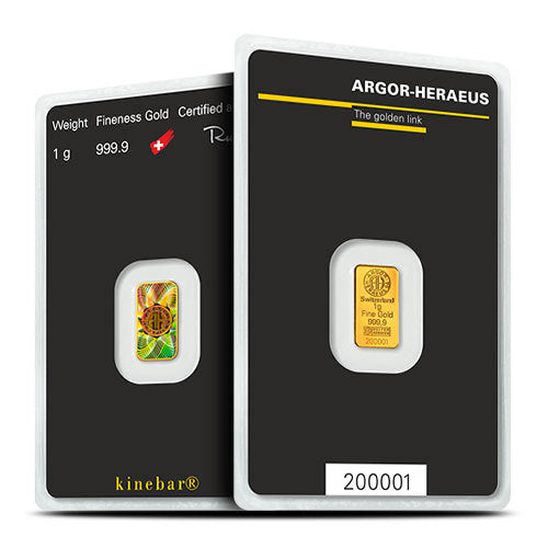 1 gram Gold 9999 Bar Argor-Heraeus KineBar Design in Assay