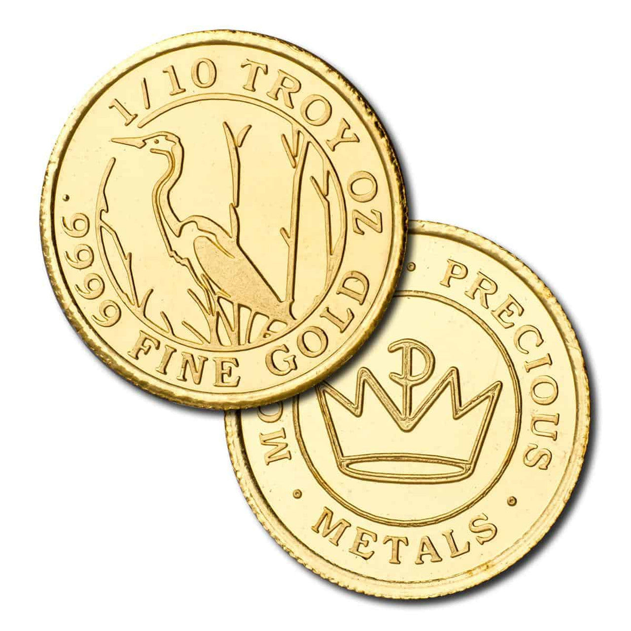 1/10 oz 9999 Gold Crane Round By Monarch Precious Metals