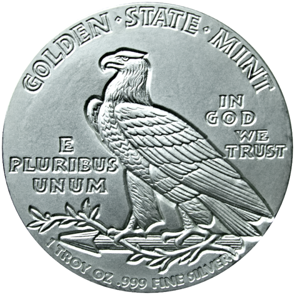 1 OZ SILVER ROUND INCUSE INDIAN DESIGN GOLDEN STATE MINT