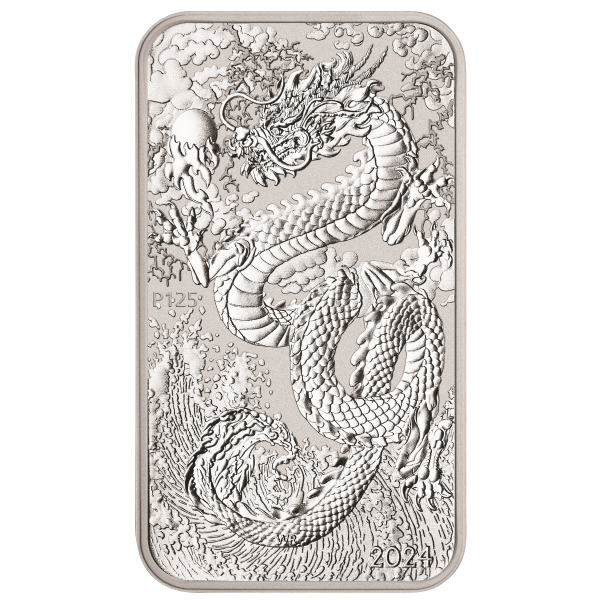 2024 1 OZ SILVER PERTH MINT DRAGON RECTANGULAR COIN