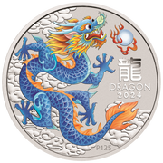 2024 1 OZ PERTH MINT SILVER LUNAR DRAGON COLORED BLUE