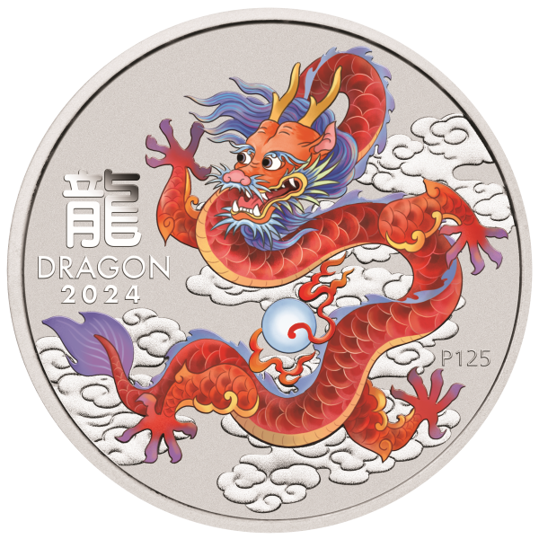 2024 1 OZ PERTH MINT SILVER LUNAR DRAGON COLORED RED