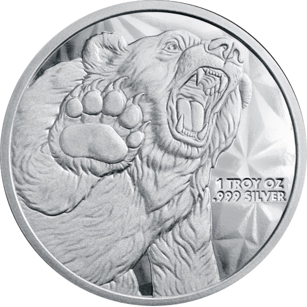 1 OZ SILVER ROUND BULL AND BEAR GOLDEN STATE MINT