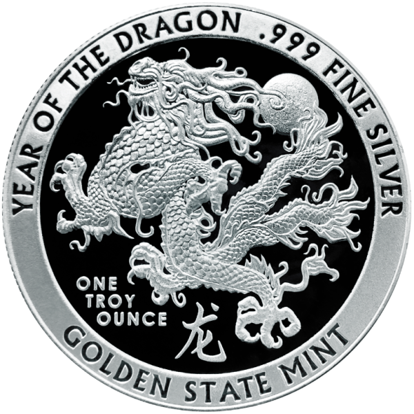 1 OZ SILVER ROUND YEAR OF THE DRAGON GOLDEN STATE MINT