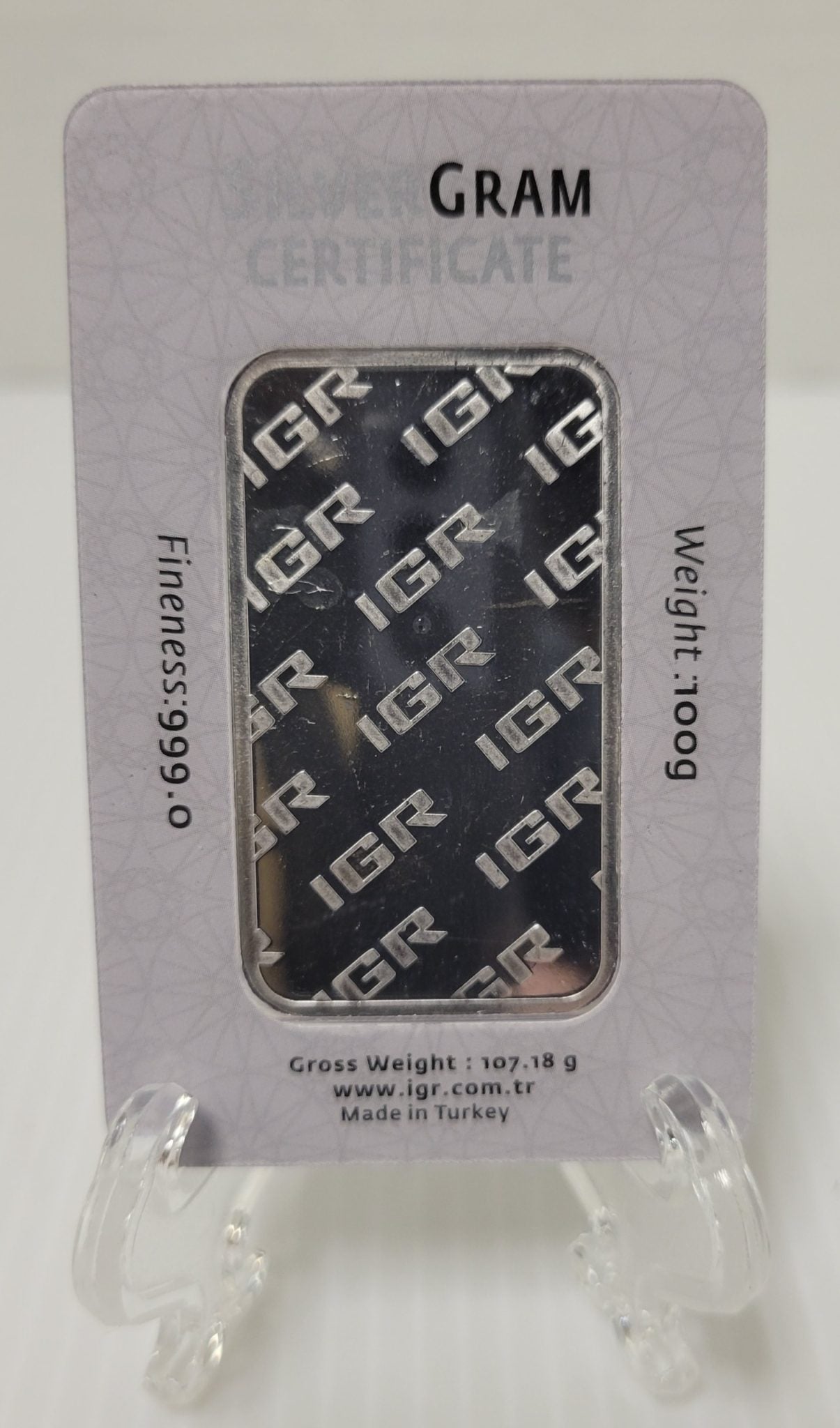 igr istanbul gold refinery 100 g 999 pure silver bar in assay card