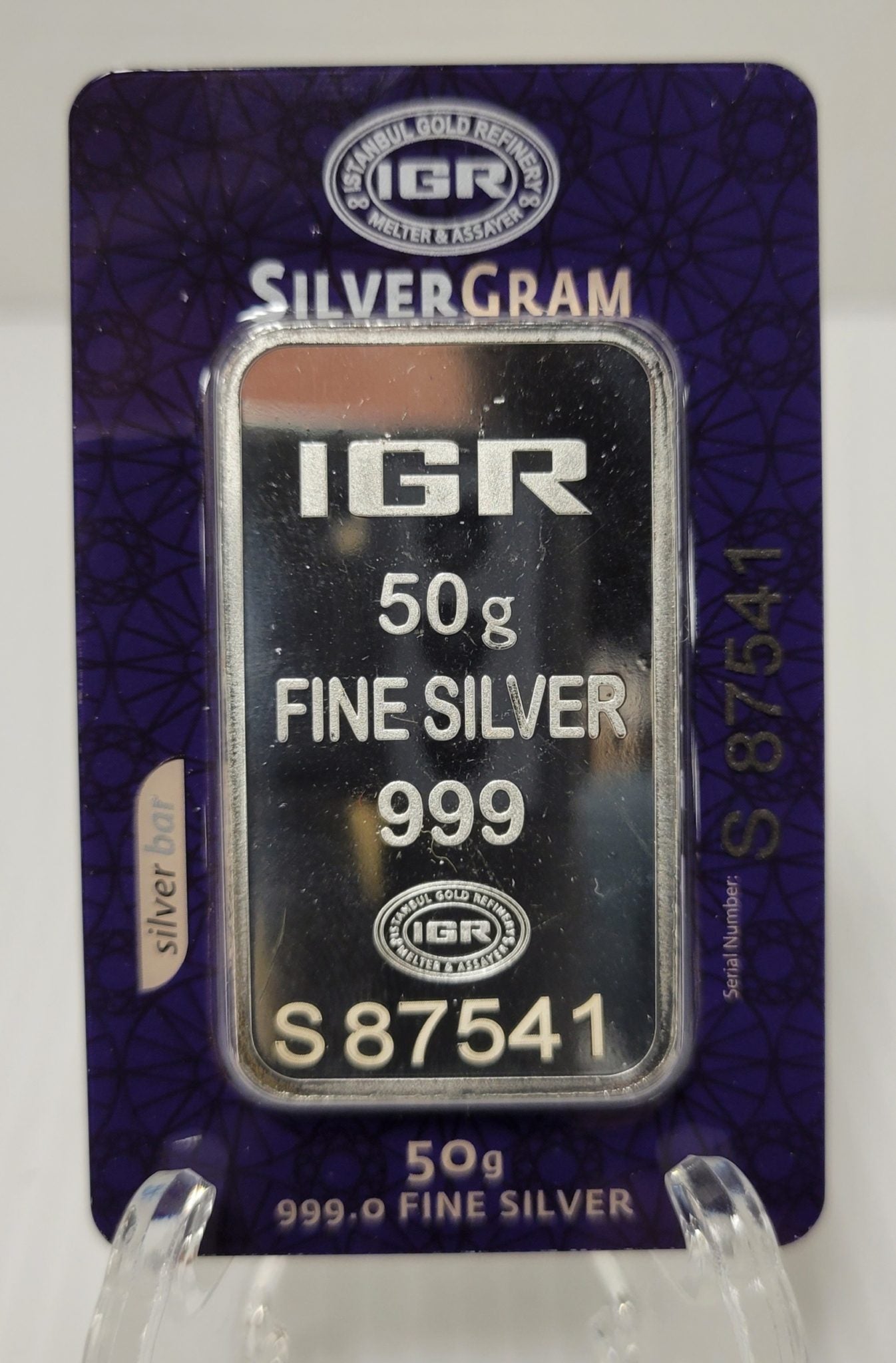IGR istanbul gold refinery 50 g 999 pure silver bar in assay card