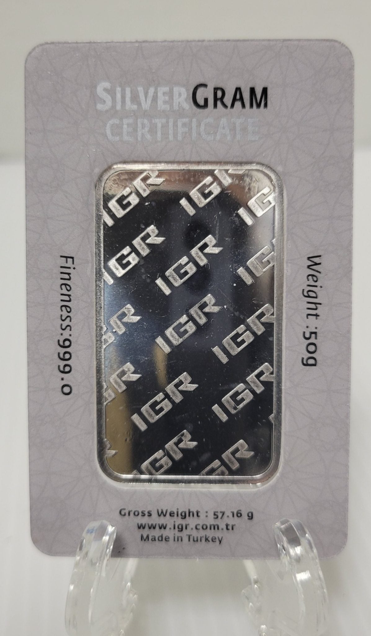 IGR istanbul gold refinery 50 g 999 pure silver bar in assay card