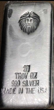 20 oz Kzoo Bullion 999 Silver Bullion Lion Cast Bar