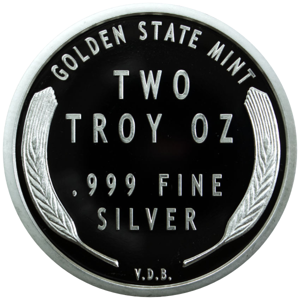 2 OZ SILVER ROUND WHEAT CENT DESIGN GOLDEN STATE MINT