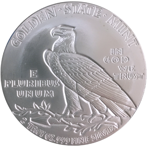 2 OZ 999 SILVER ROUND INCUSE INDIAN DESIGN GOLDEN STATE MINT