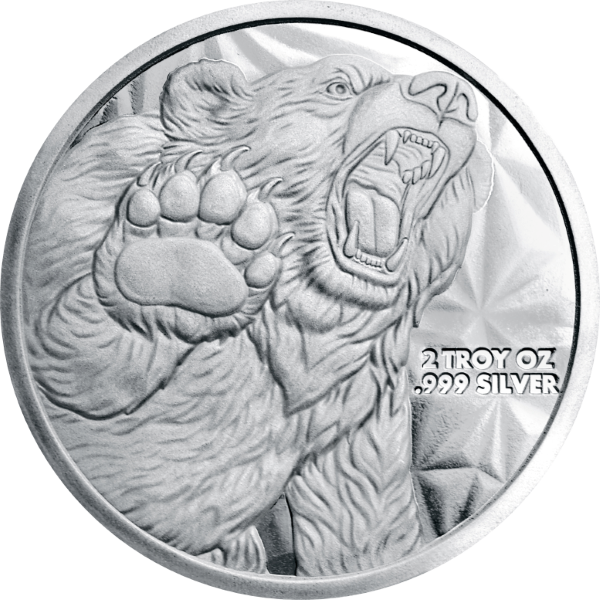 2 OZ SILVER ROUND BULL AND BEAR GOLDEN STATE MINT