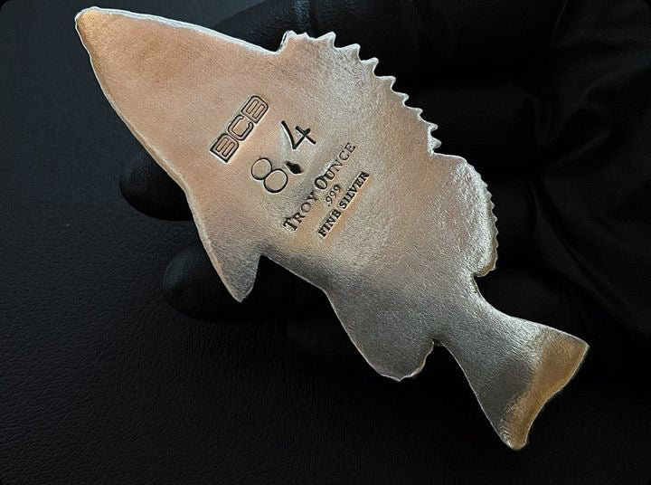 Bay City Bullion 8.4 oz Sand Cast Walleye 999 Silver Art Bar