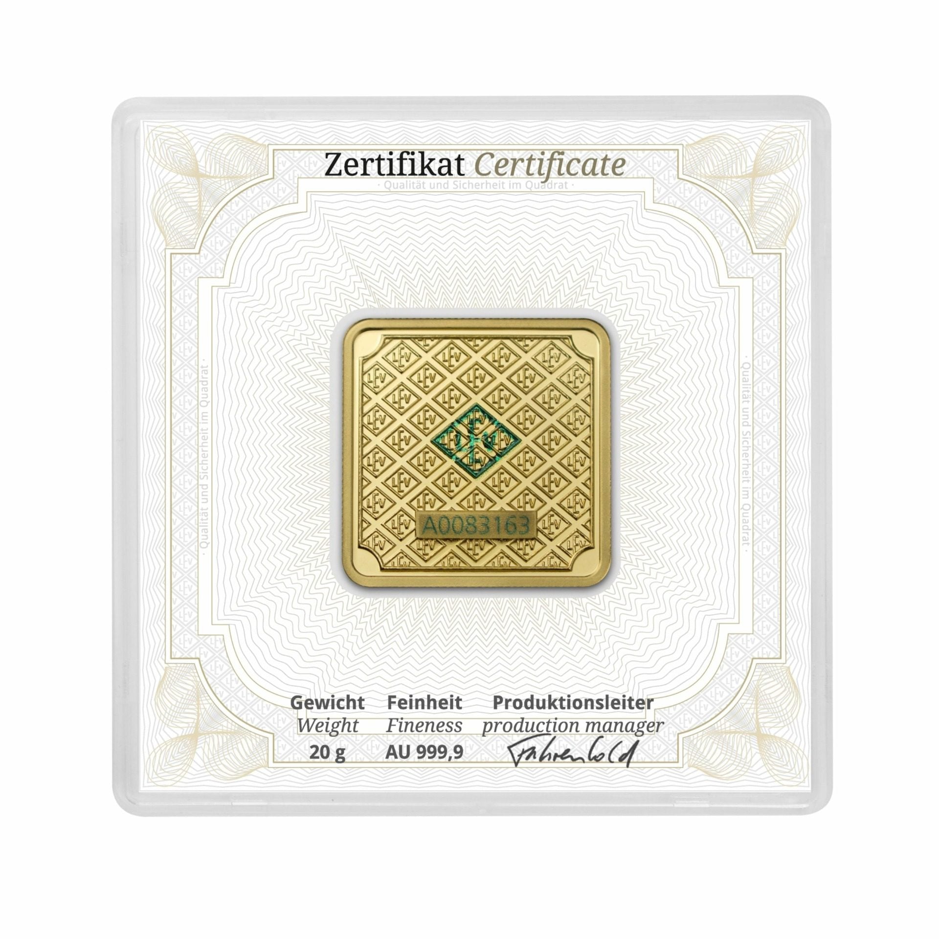Geiger Edelmetalle AG 20 g Gold Bar in Assay