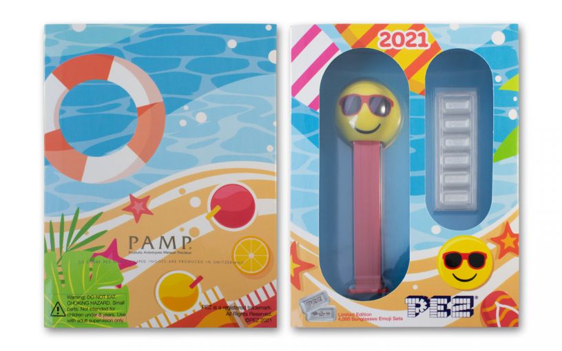 ***CLEARANCED*** 2021 Pamp PEZ Summer Silver Dispenser with 6x5 g Silver PEZ Bars