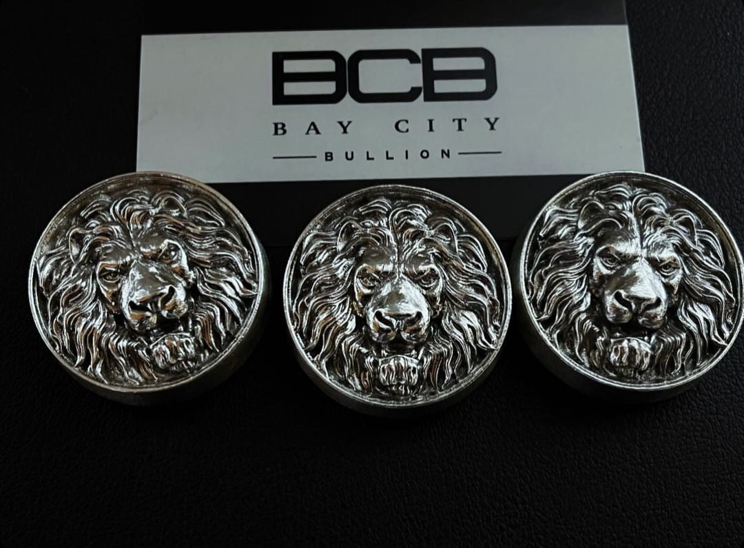 Bay City Bullion 3.1 oz Sand Cast Lion 999 Silver Art Bar