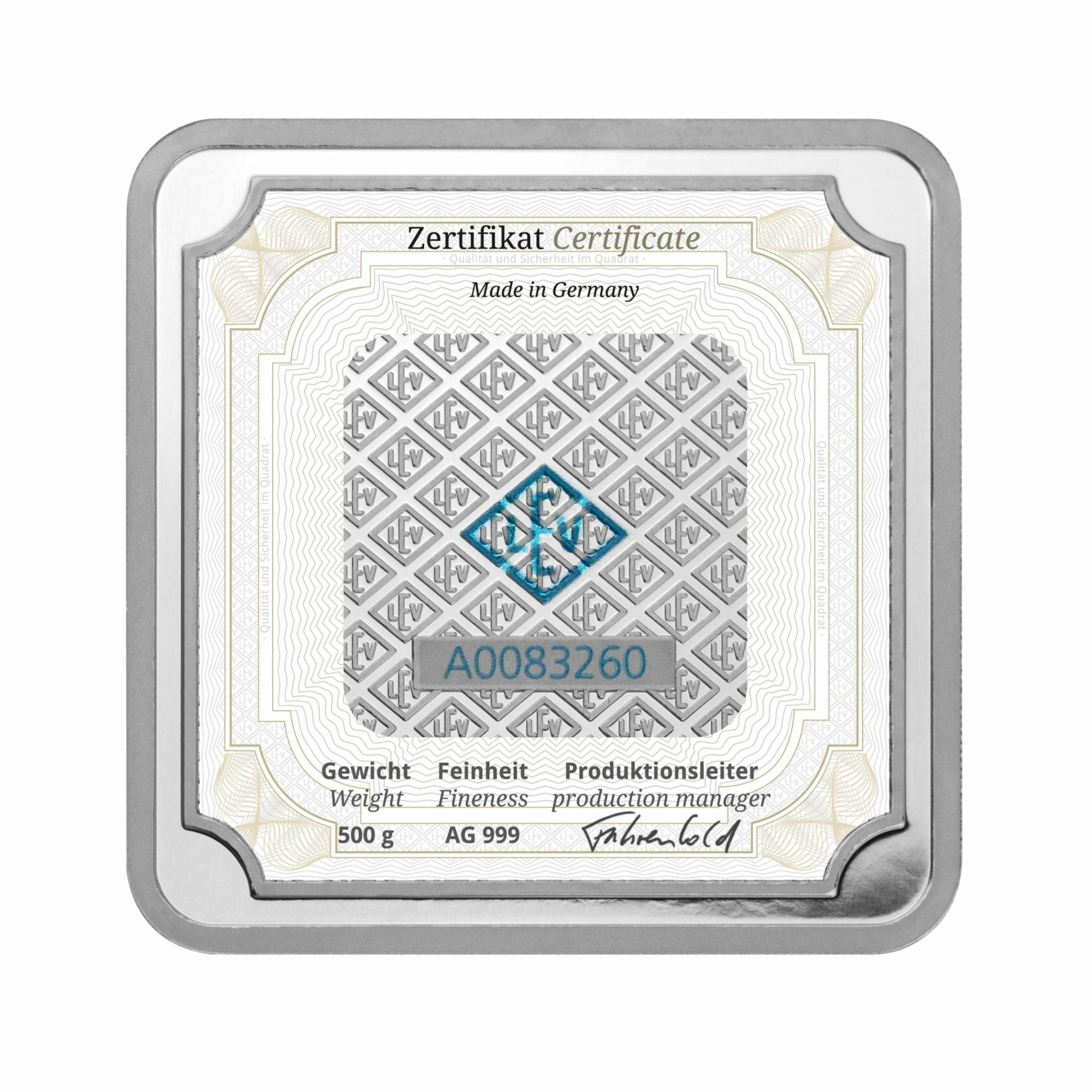 Geiger Edelmetalle AG 500 g Silver Bar