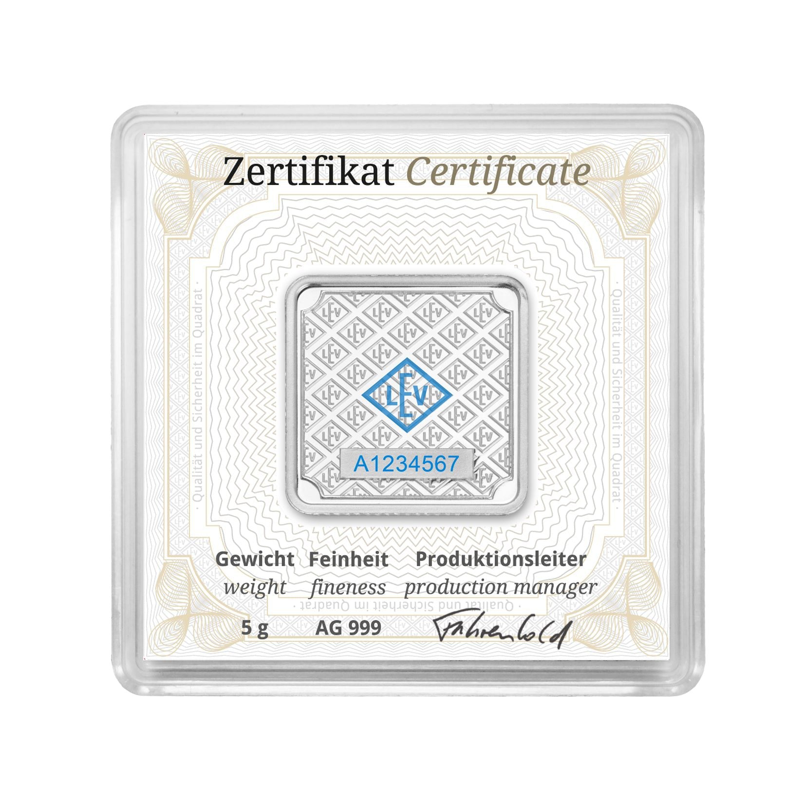 Geiger Edelmetalle Ag 5 g Silver Bar in Assay
