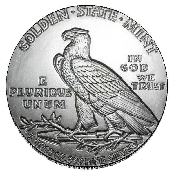 5 oz Incuse Indian 999+ Pure Silver Round