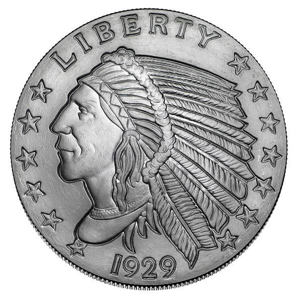 5 oz Incuse Indian 999+ Pure Silver Round