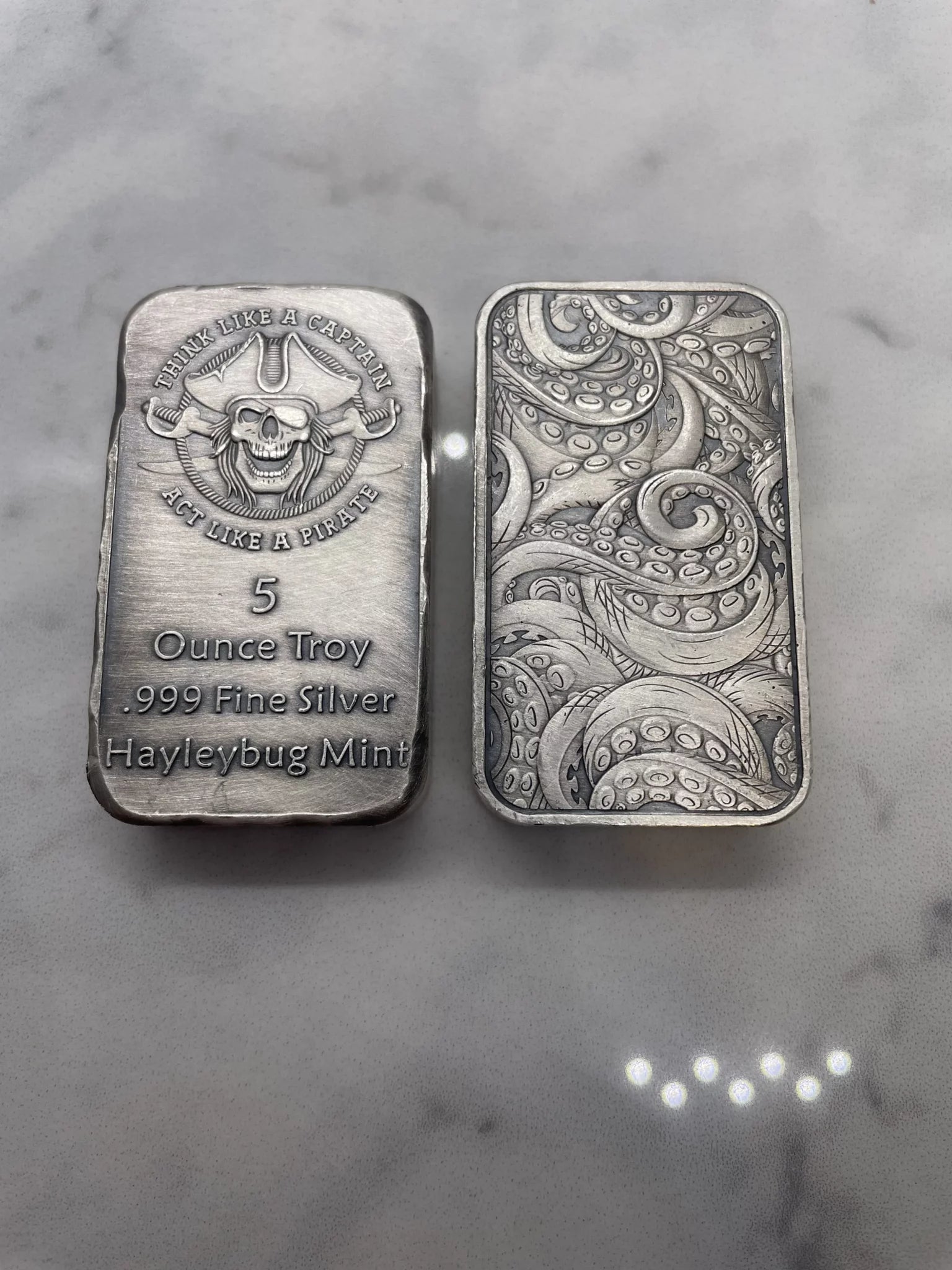 5 oz 999 Pure Silver Pirate Bar With Tentacle Backer by HayleyBug Mint