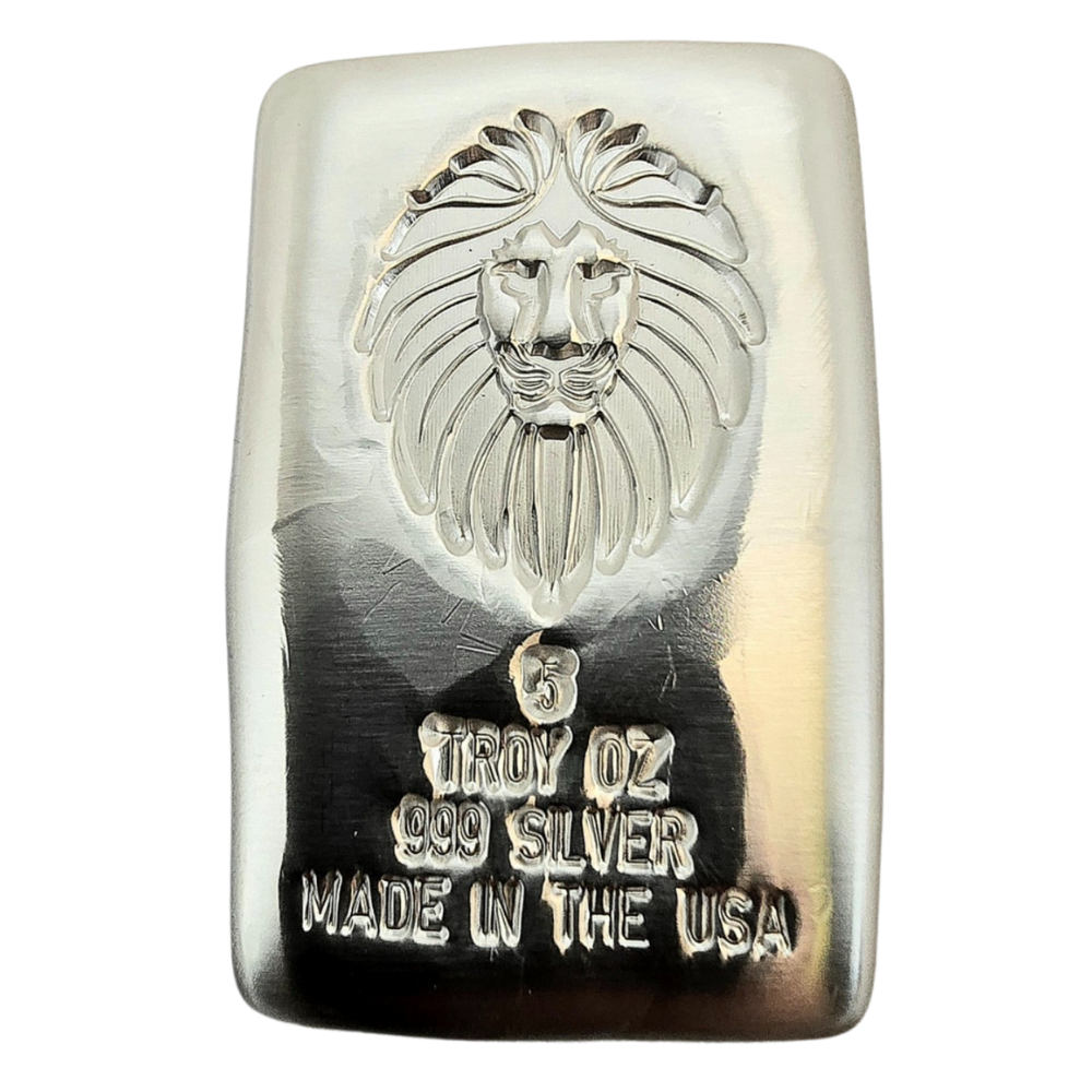 5 oz Kzoo Bullion 999 Silver Bullion Lion Cast Bar
