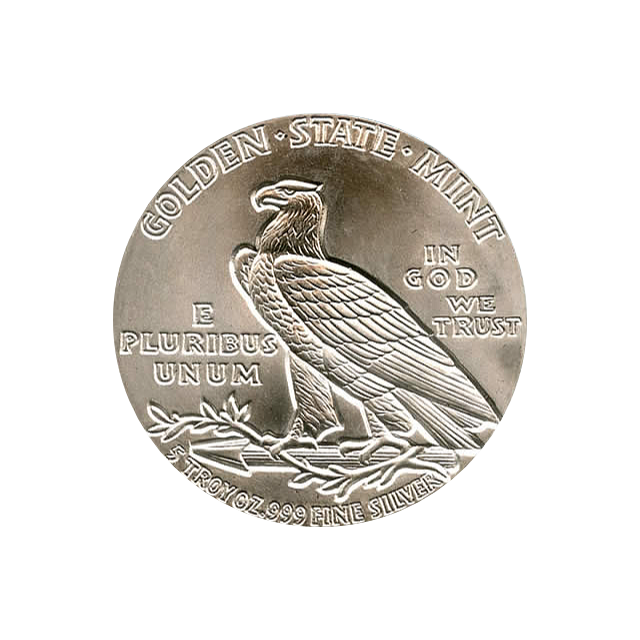 5 OZ 999 SILVER ROUND INCUSE INDIAN DESIGN GOLDEN STATE MINT