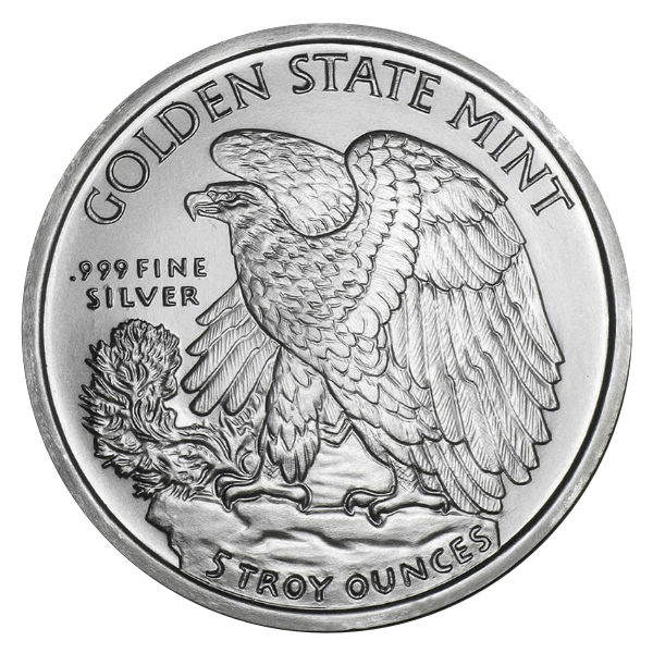 5 OZ SILVER ROUND WALKING LIBERTY DESIGN GOLDEN STATE MINT