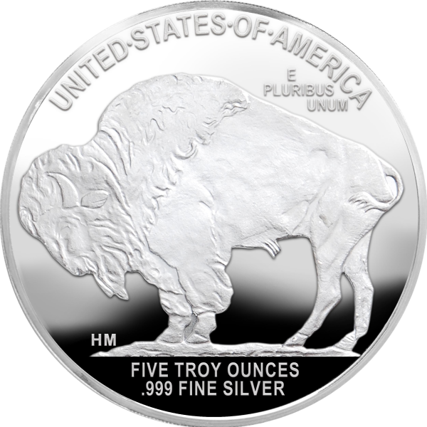 5 OZ 999 SILVER BUFFALO ROUND DESIGN HIGHLAND MINT