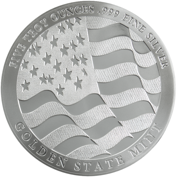 5 OZ 999 SILVER ROUND EAGLE GOLDEN STATE MINT