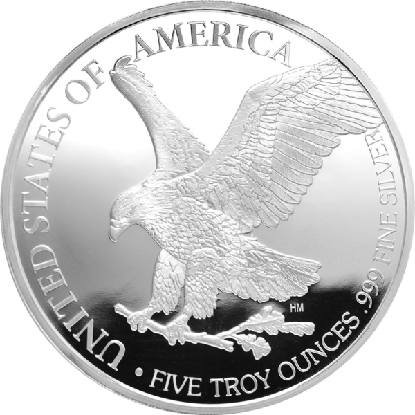 5 OZ 999 SILVER EAGLE ROUND HIGHLAND MINT