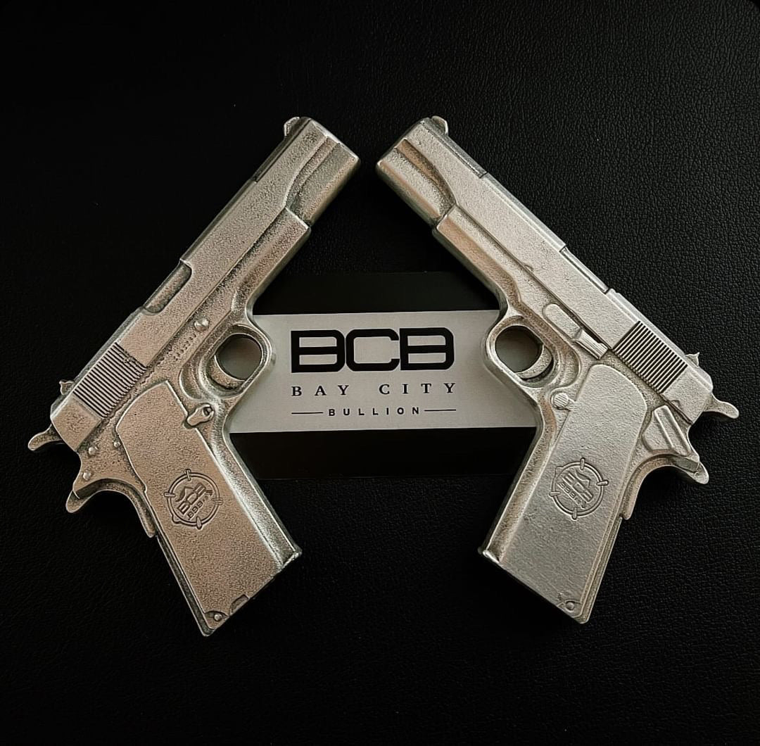 Bay City Bullion 10.6 oz 1911 Sand Cast 999 Silver Art Bar
