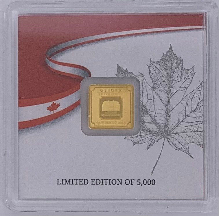 Limited Mintage Geiger Edelmetalle 1 Gram 9999 Gold bar in Canada Assay