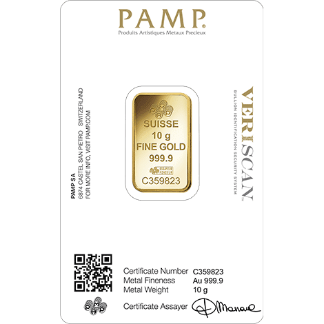 Pamp Fortuna 10 g Gold Bar in Assay