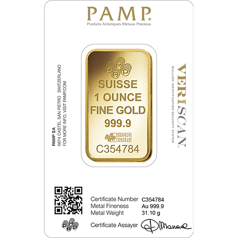 Pamp Fortuna 1 oz Gold Bar in Assay