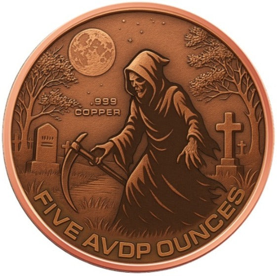 5 oz Grim Reaper Colorized Copper Round in Capsule