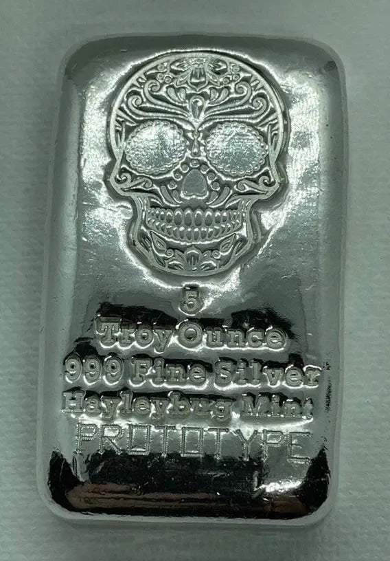 5 oz 999 Pure Silver Sugar Skull Bar By HayleyBug Mint Serialized