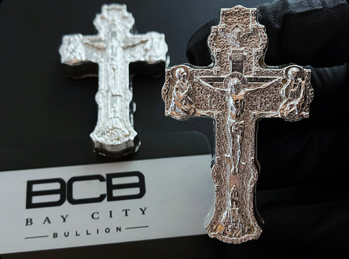 Bay City Bullion 3.1 oz Sand Cast Cross 999 Silver Art Bar