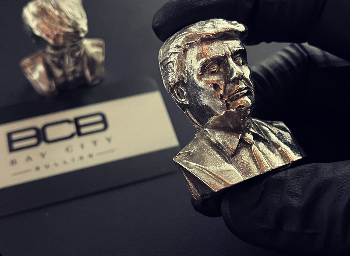 Bay City Bullion 3.7 oz Sand Cast Trump 999 Silver Art Bar