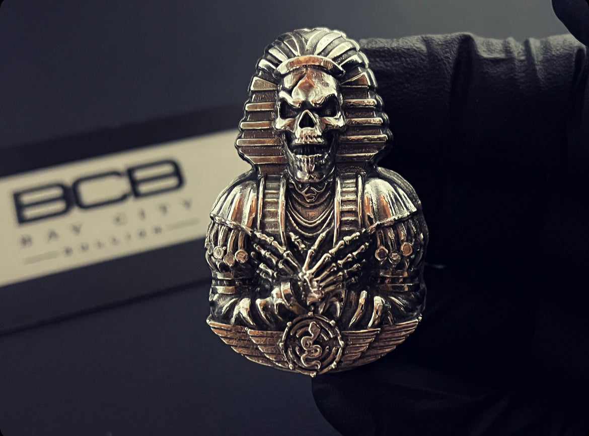 Bay City Bullion 4.4 oz Sand Cast Pharaoh 999 Silver Art Bar