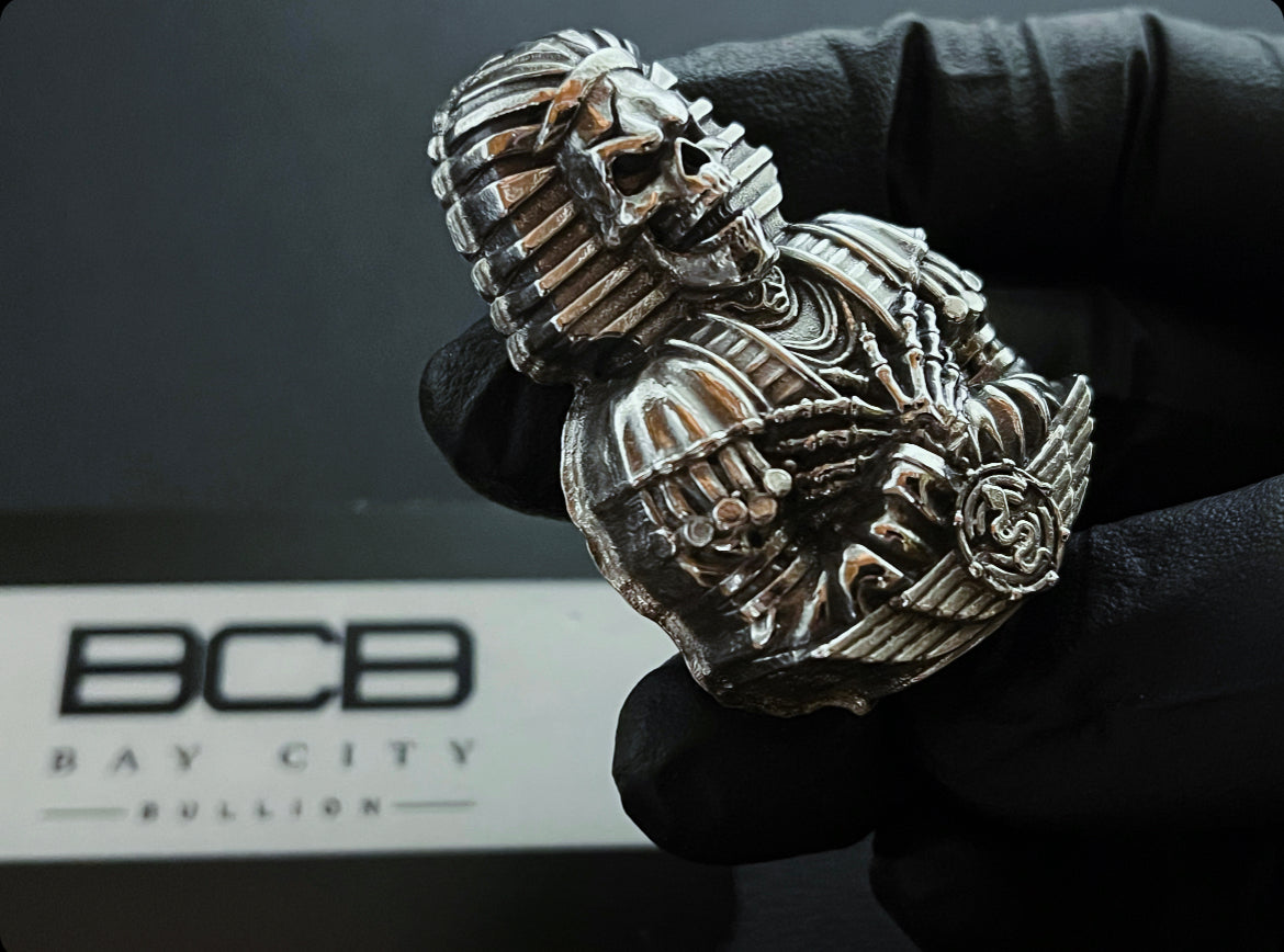 Bay City Bullion 4.4 oz Sand Cast Pharaoh 999 Silver Art Bar