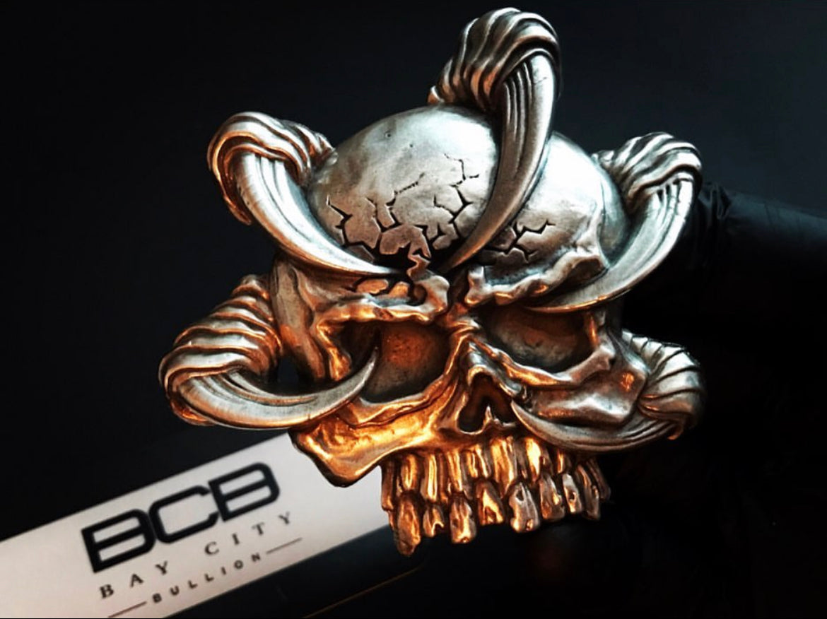 Bay City Bullion 11.4 oz Sand Cast Claw Skull 999 Silver Art Bar