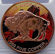 Colorized Buffalo 1 AVDP Ounce 999 Copper Round