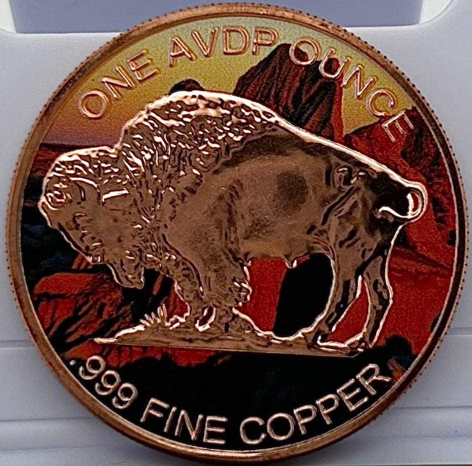 Colorized Buffalo 1 AVDP Ounce 999 Copper Round